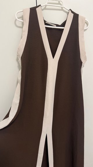Vestido bicolor marrón y beige
