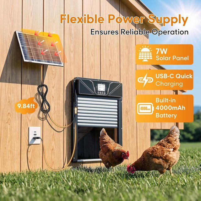 MASTERFUN Puerta Gallinero Solar Enrollable Mando