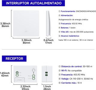 AOVRLCX Interruptor RF433 NO PILA 1Gang 2V1 BLANCO