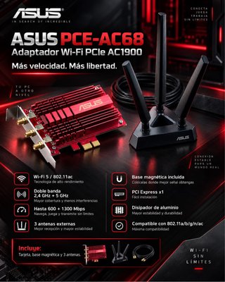 Adaptador WiFi | Asus AC68 | PCIe x1