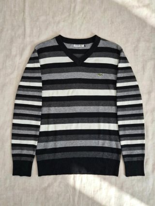 `lacoste maglione scollo v righe l - pullover grig