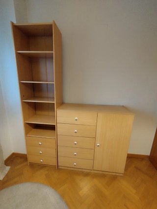 Conjunto Cómoda con Estantería de Madera