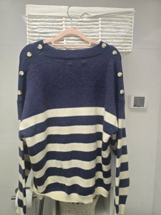 Jersey de rayas azul y beige