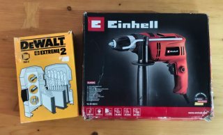 Taladro percutor Einhell y brocas DeWalt
