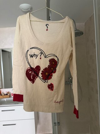 Jersey Desigual Beige con Estampado de corazón