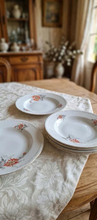 Platos antiguos de porcelana con flores