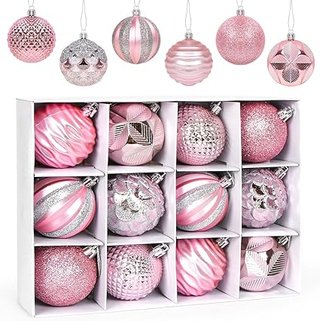 Sfere di Natale Rosa 6CM, 12 PCS per Albero di Natale, Decorazioni per Alberi di Natale in Plastica