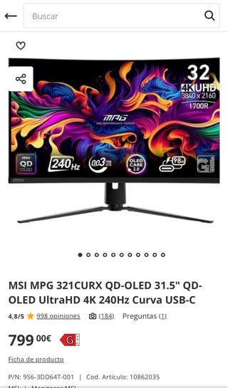 Monitor MSI MPG 321CURX QD-OLED 4K 240Hz