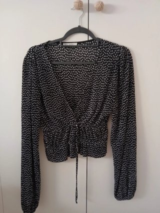 Blusa Zara Negra Lunares Blancos Talla S