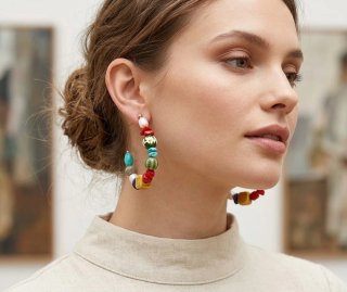 Pendientes de Aros con Cuentas Multicolor