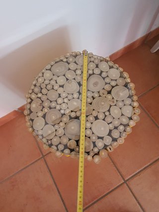 Mesa auxiliar tronco madera y cristal