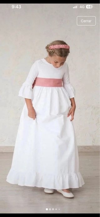 Vestido Comunión Talla 14 Blanco con fajin rosa