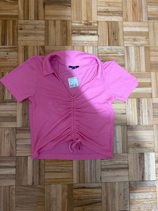 Top rosa fruncido con cordón Talla M