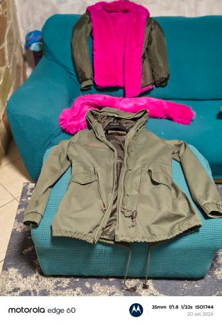 Parka Sorbino Verde con Pelliccia Fucsia