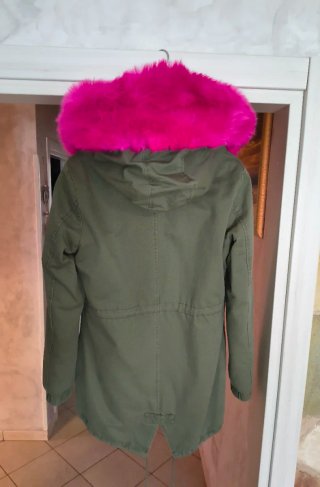 Parka Sorbino Verde con Pelliccia Fucsia