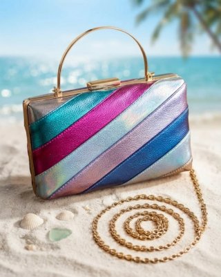 Bolso Clutch Multicolor y Dorado