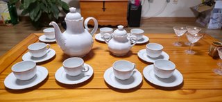 Juego de café vintage porcelana blanca y oro