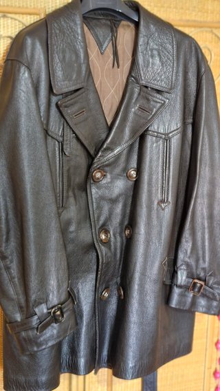 Chaquetón Cuero Vintage Talla 54 Marrón