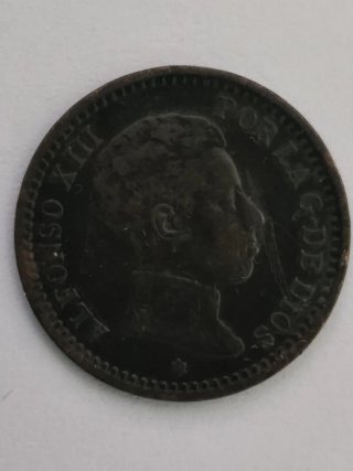 Moneda 2 céntimos Alfonso XIII 1905 bronce.