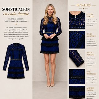 Vestido corto encaje azul y negro Nuevo T.xs