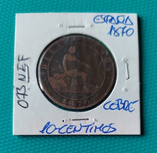 MONEDA DE COBRE - ESPAÑA- 10 CENTIMOS 1870 REPUBLI