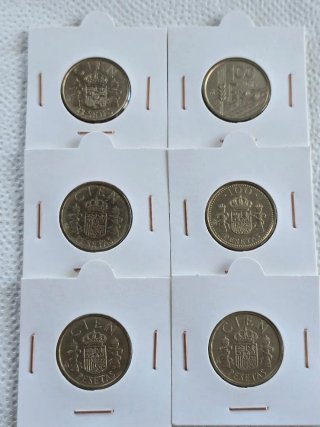 Lote de 6 Monedas de 100 Pesetas, estado SC