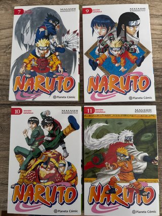 Manga Naruto volumen 7, 9, 10 y 11.