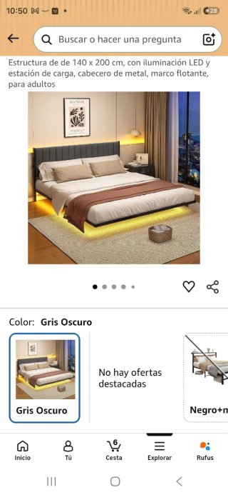 Cama Flotante 140x200 con Luz LED