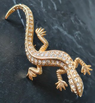 Broche Lagartija, lézard, gecko Dorado rhinestones