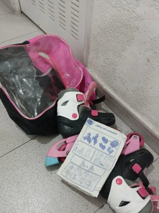 Patines en línea niña rosas y blancos numero 33