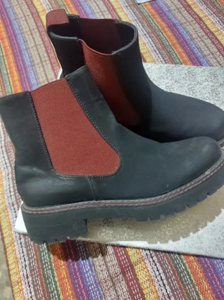 Botines mujer piel negros y rojos