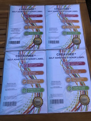 Pack 4x CREAVVEE Etiquetas Adhesivas A4 (25 hojas)