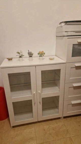 Mueble de almacenaje blanco con puertas de cristal