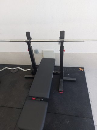 Banca Pesas Plegable Corength + Discos y barras