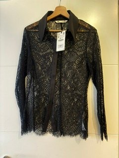 Blusa ZARA Negra de Encaje Talla M