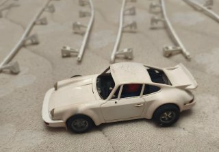 Scalextric antiguo con coche Porsche Carrera