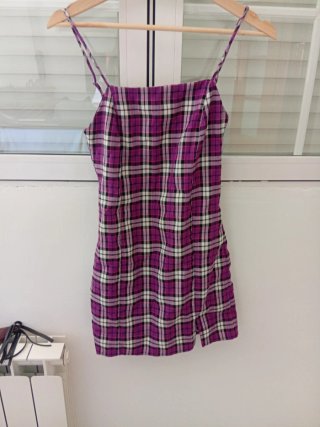 Vestido corto de cuadros morado