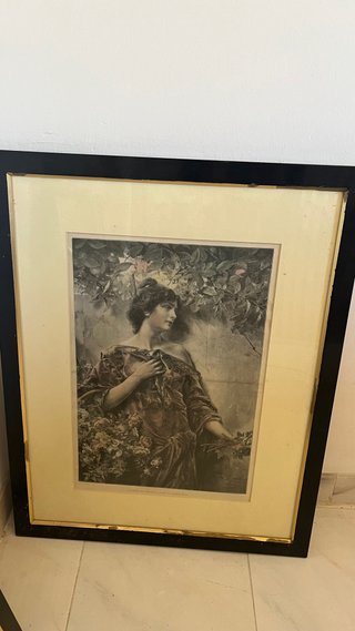 Cuadro antiguo mujer con flores