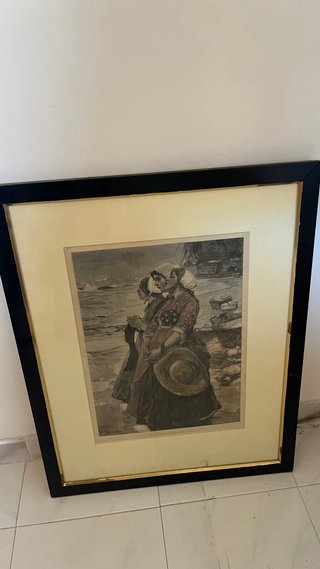 Cuadro antiguo mujeres en la playa