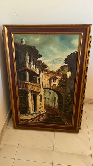 Pintura al óleo de calle antigua