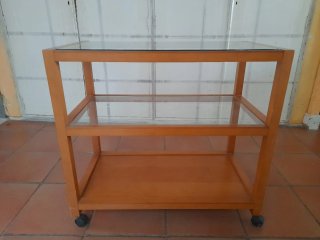 Carrello ausiliario in legno e vetro