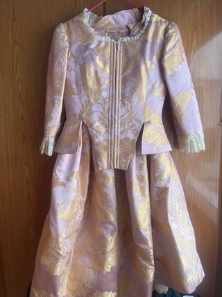 Traje Fallera Niña Rosa y Dorado.