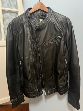 Chaqueta de Cuero Negra Mango