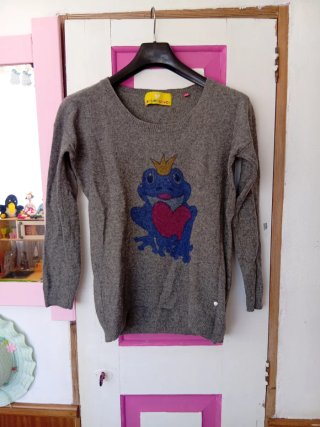 Jersey lana gris con estampado de rana