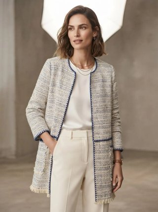Chaqueta de Tweed con Ribetes
