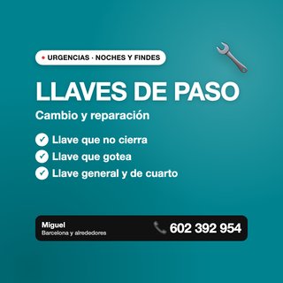 Cambio de llave de paso - Fontanero Barcelona