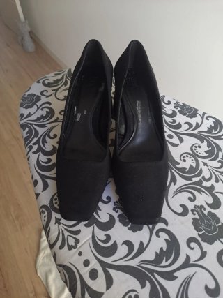 Zapatos Zara Ante Negros Tacón Cuadrado
