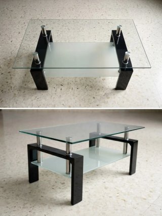 Mesa centro cristal y madera lacada negra