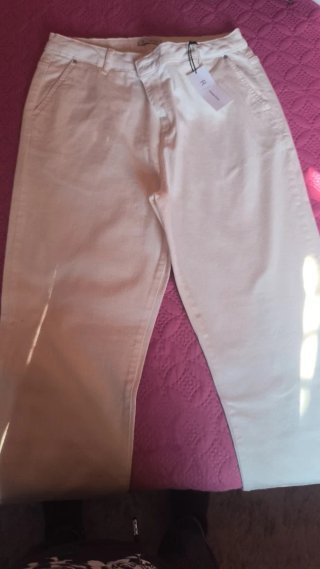 Pantalón recto blanco mujer