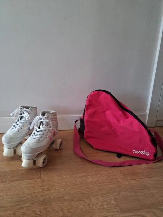 Patines Oxelo Quad 100 Blanco Holográfico + bolsa